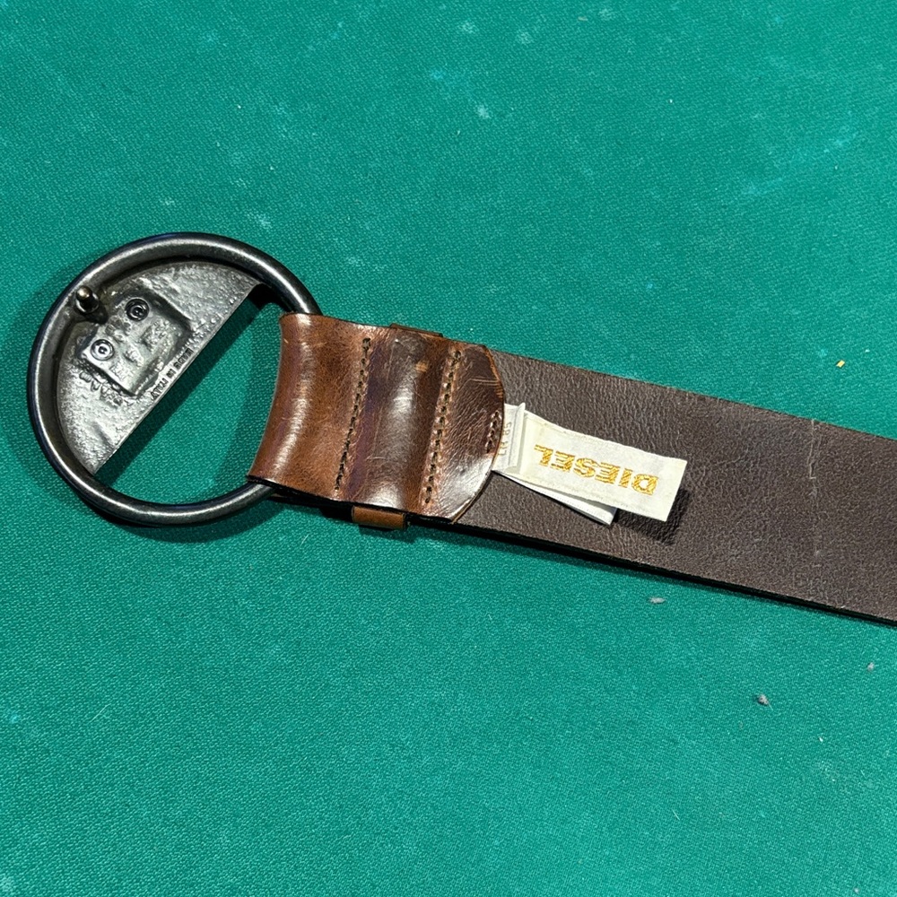 Diesel Dark Brown Leather Belt with Metal Ring